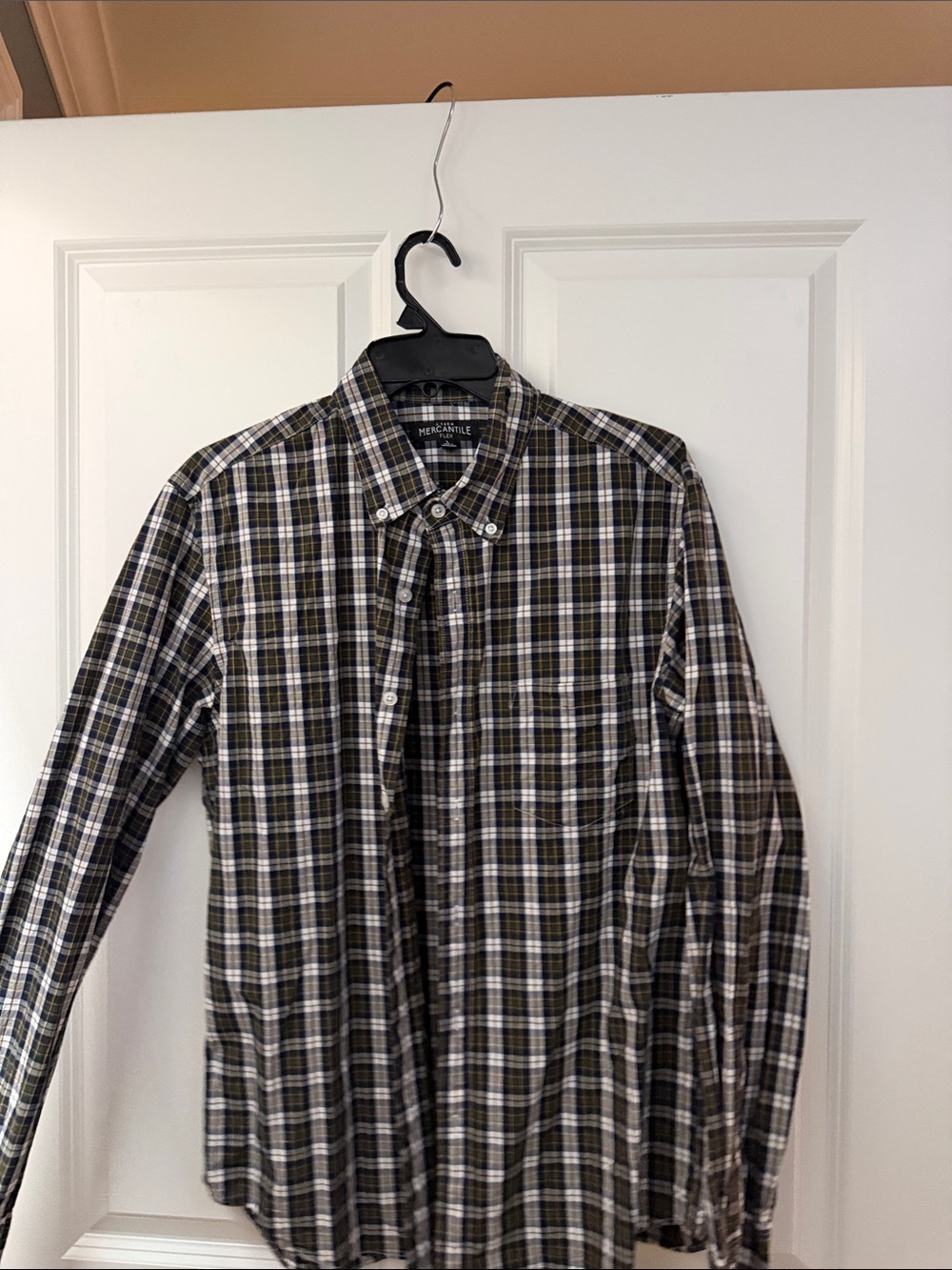 J. Crew Olive, White and Black Plaid Button-Down Shirt